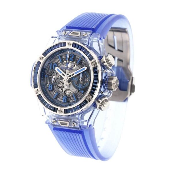 hublot-big-bang-unico-blue-sapphire-baguettes-411-jl-4809-rt-1901-replica-1.jpg Hublot Big Bang Unico Sapphire 411.JX.4802.RT Transparent Case Collector’s Super Clone 1:1 Replica Watch | V-UNION