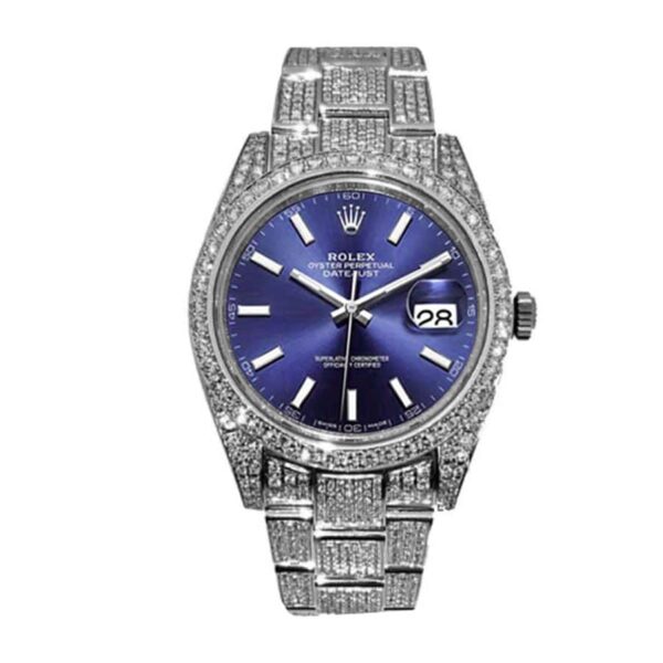 rolex-datejust-white-gold-blue-dial-iced-out-126300-replica.jpg Rolex Datejust 126300 Super Clone 1:1 Replica Watch | V-UNION