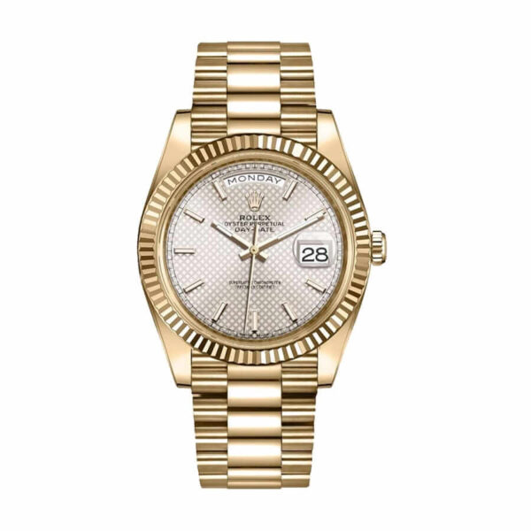 rolex-day-date-228238-n-yellow-gold-silver-diagonal-dial-replica.jpg Rolex Day-Date 228238 Super Clone 1:1 Replica Watch | V-UNION